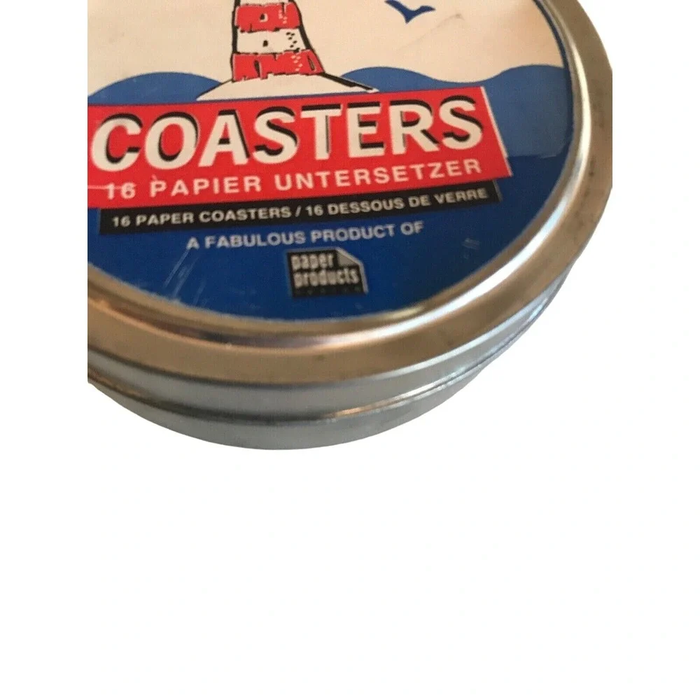 Lighthouse Paper Coasters in Round metal tin set of 15